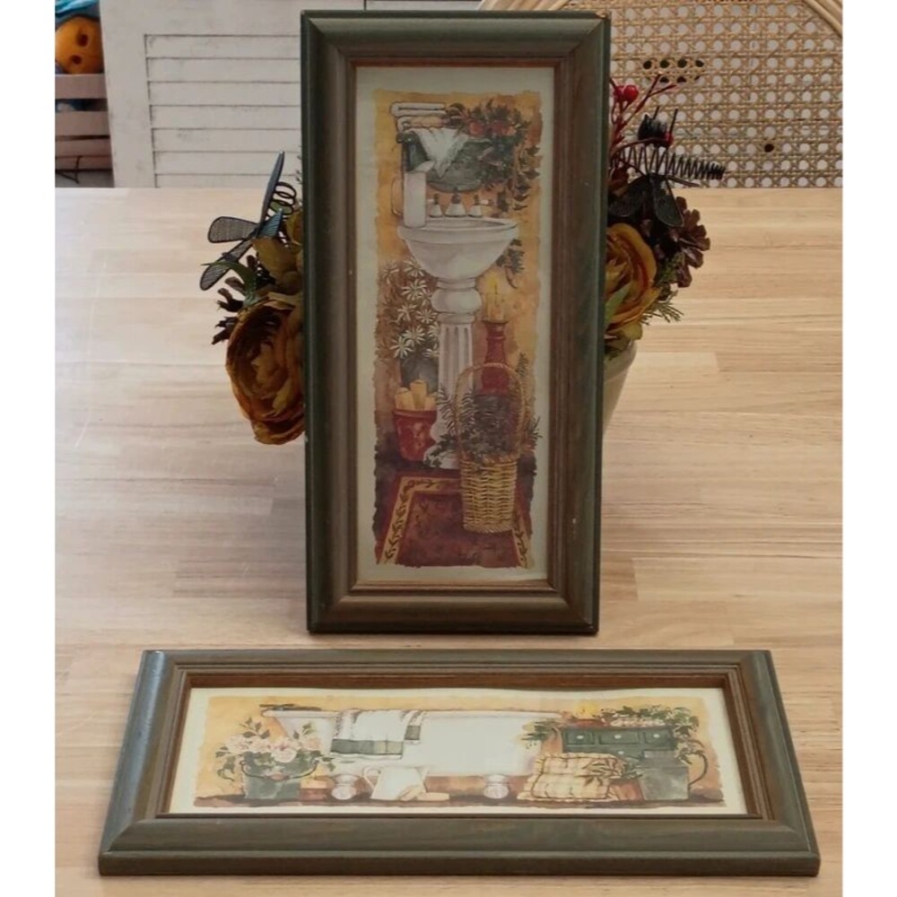 Vintage Sears 2 Piece Bathroom Wall Hanging Set in Wood Frames